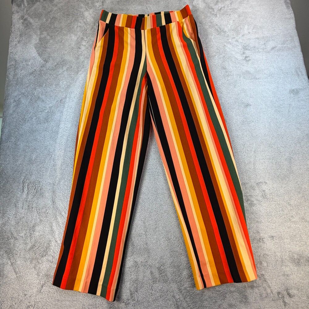BBJ Los Angeles Pants Women’s L Striped Retro Vibrant Wide Leg Festival